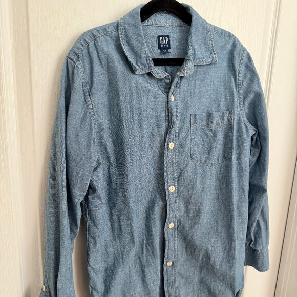 Gap Kids 100% Cotton Denim Long Sleeve Button Shirt Size XL / 12 - Picture 2 of 5